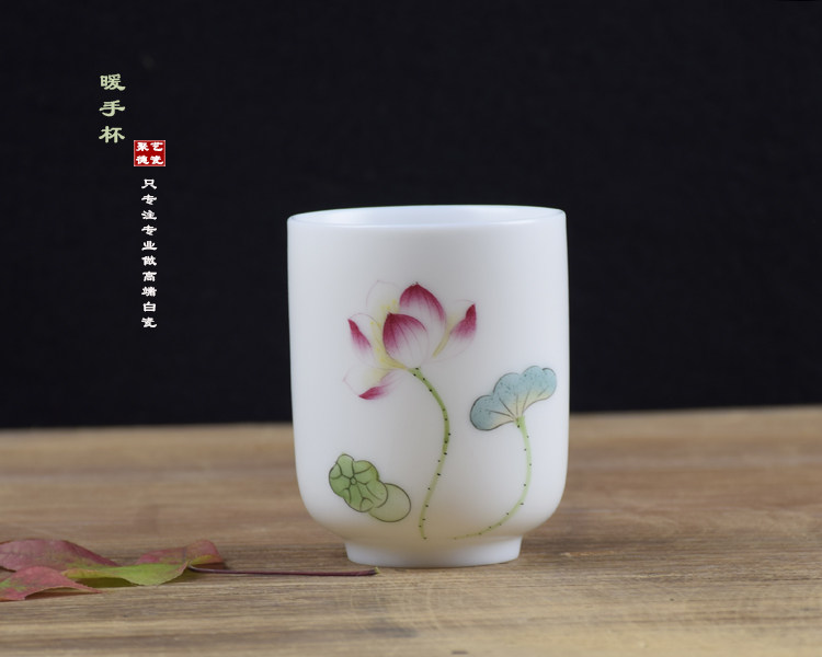 手绘茶杯陶瓷杯子德化白瓷茶杯莲花杯手工绘画茶杯荷花杯功夫茶杯