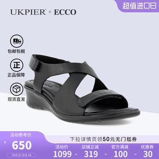 Ecco爱步女鞋2024夏季新款休闲时装鞋 魔术贴坡跟凉鞋216643直邮