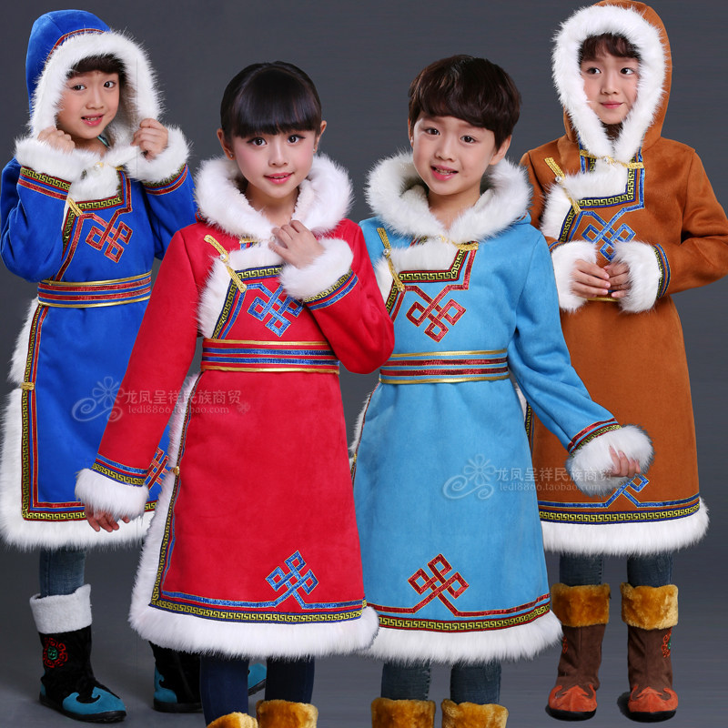 儿童蒙古袍女孩蒙古族生活装日常蒙古服装春夏季长袖蒙古裙演出