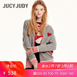 JucyJudy百家好秋新款长袖拉链羊毛上衣女针织开衫外套JRKT221U