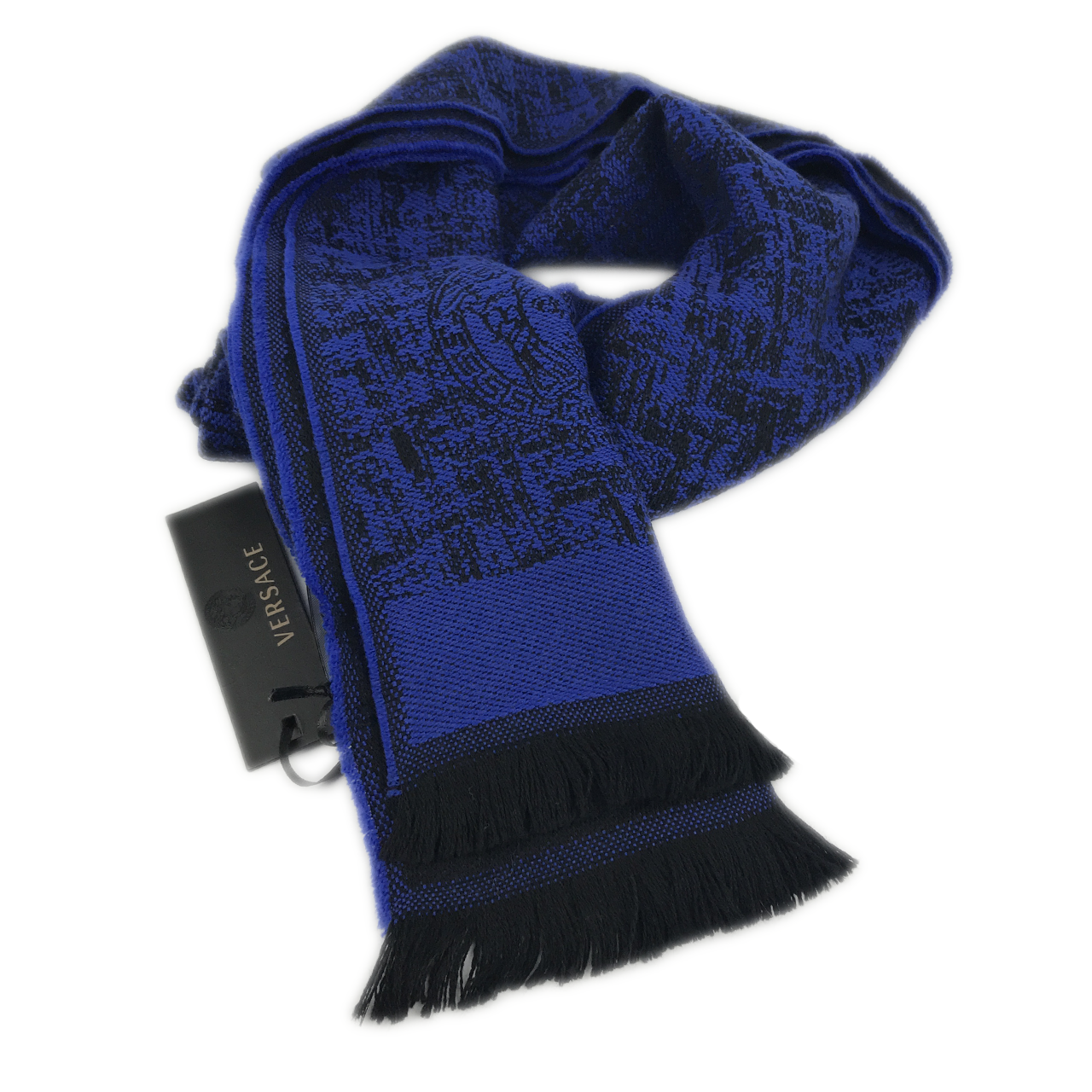 [9.8新]范思哲versace围巾羊毛蓝黑0111
