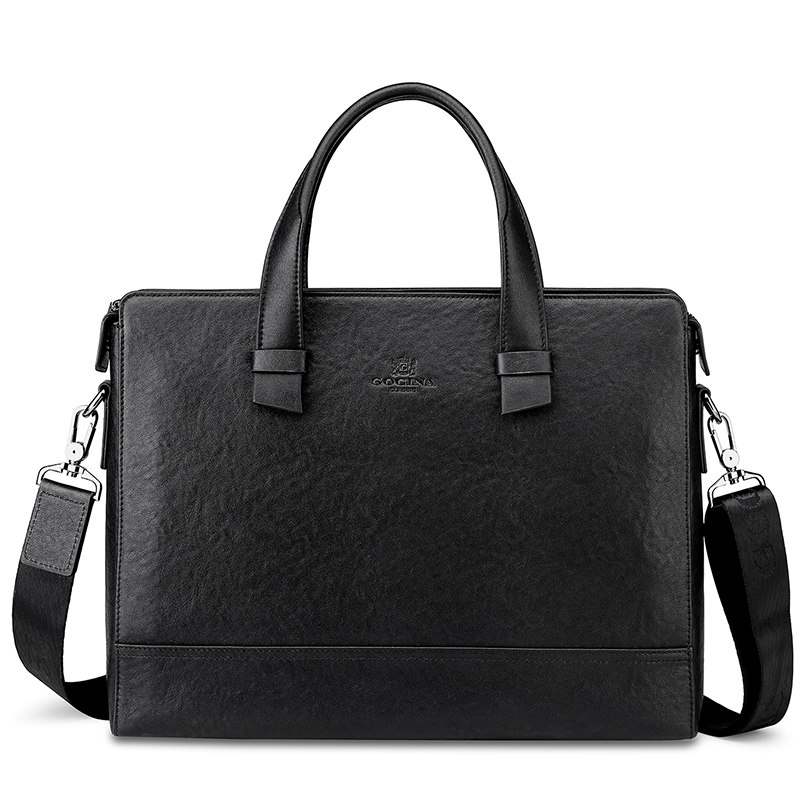 正品库奇男士公文包商务简约手提包真皮大容量休闲头层牛皮男包潮