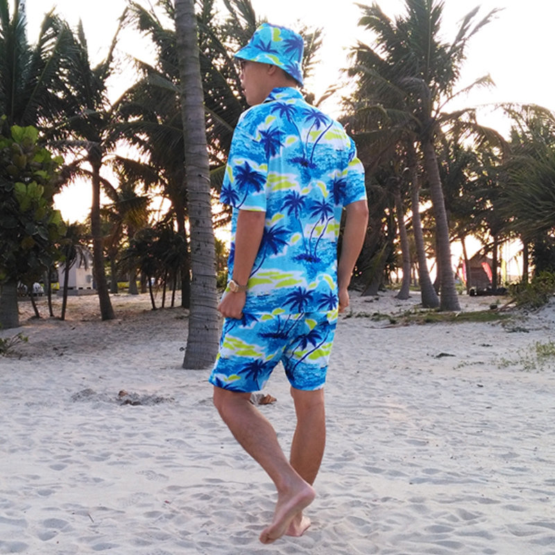 海南岛沙滩服夏威夷休闲衬衫男短袖印花衣三亚旅游情侣度假套装女