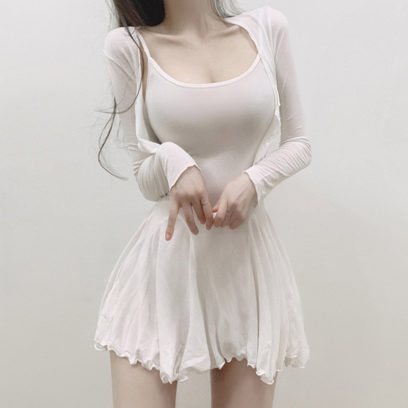 韩国东大门修身显瘦显身材开衫+吊带连衣裙两件套性感显身材短裙