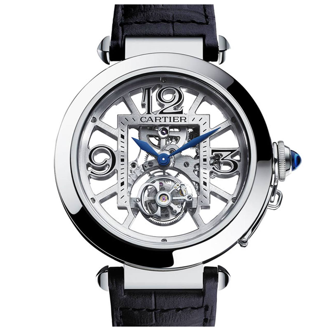 【即拍即得】[9.5新]卡地亚手动机械男表白金镂空陀飞轮高端好货