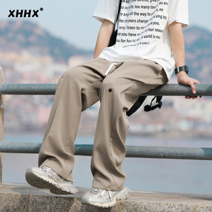 日系潮流冰丝裤子男夏季薄款小众设计感直筒宽松垂感休闲拖地西裤