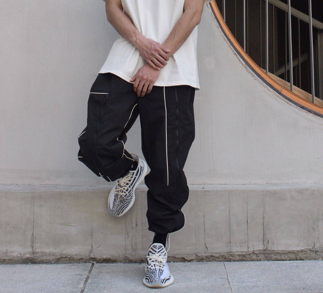 夏吉吉国潮3m反光拉链抽绳束脚裤搭配椰子鞋的裤子拉链机能风长裤