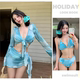 新款泳衣女分体保守比基尼四件套性感小胸聚拢泡温泉泳装泡温泉