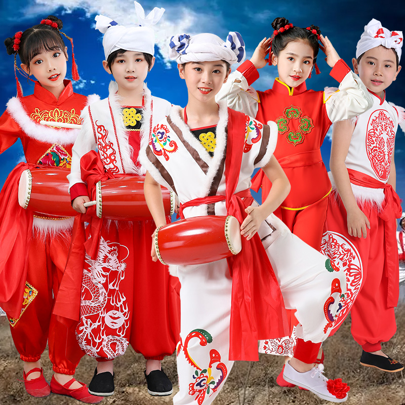 新款儿童中小学秧歌舞打鼓表演服装安塞腰鼓服陕北风运动会演出服