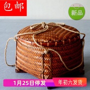 Bamboo woven storage basket with lid household bamboo basket wedding with bamboo plaque bear bamboo woven products worship god bamboo woven basket with lid