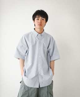 BEAMS easy fit button down shirt 23SS 纯棉条纹宽松短袖衬衫