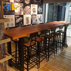 美式复古实木吧台桌椅简约现代铁艺酒吧咖啡厅长条桌靠墙高脚桌子