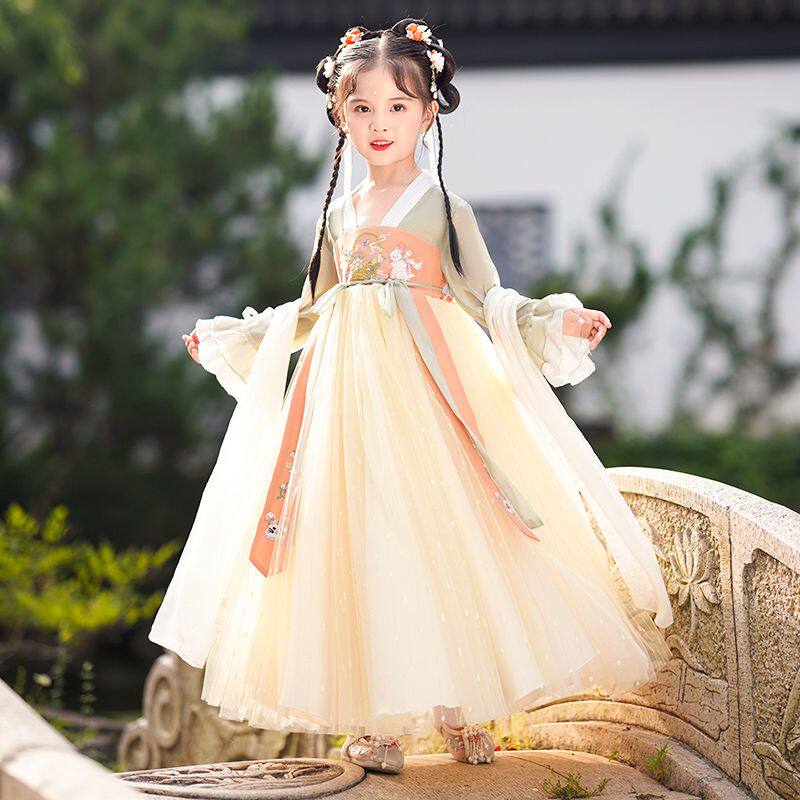 出租古装汉服儿童小女孩梨花开唐朝飘逸仙气齐胸襦裙童装可爱古风