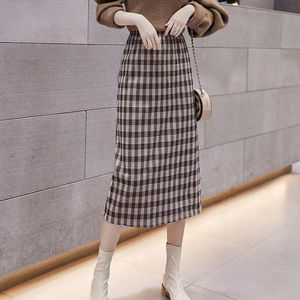 hrs008#秋冬毛呢格子中长款半身裙一步裙新款高腰a字裙包臀裙裙子图片