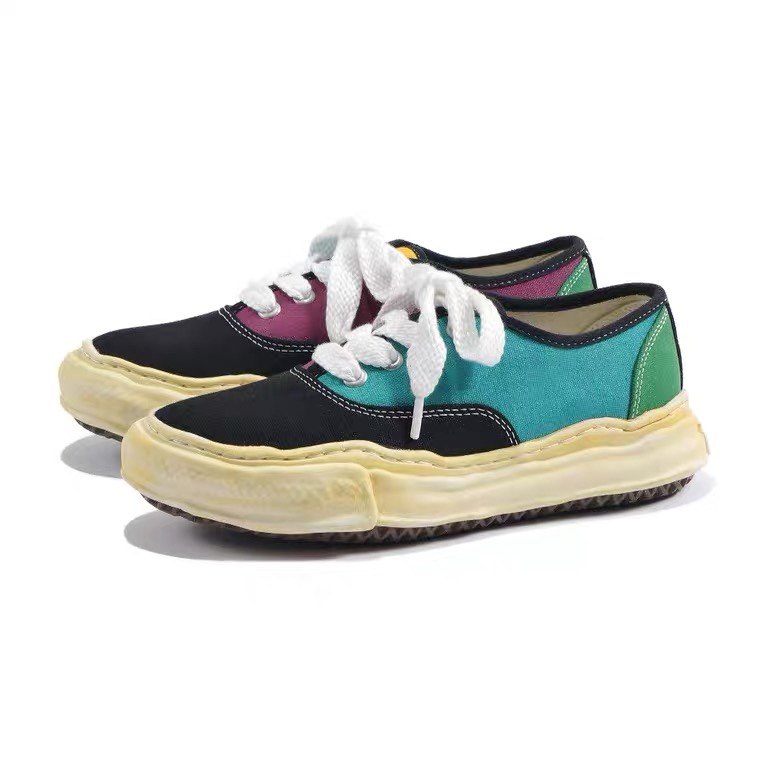 mihara三原康裕mmy溶解鞋蓝紫拼色做旧余文乐同款厚底低帮帆布鞋