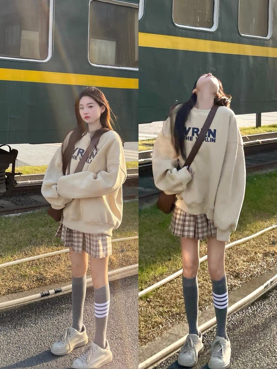 秋冬季新款网红女神范减龄套装时尚卫衣小个子盐系穿搭短裙两件套