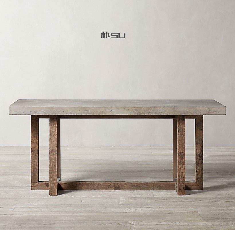 北欧水泥长条餐桌 现代多功能长方形原木做旧玄关桌 设计师定制