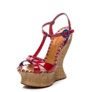 gucci嘉義 Dolce Gabbana 杜嘉班納 紅色鏤空設計坡跟涼鞋 gucci