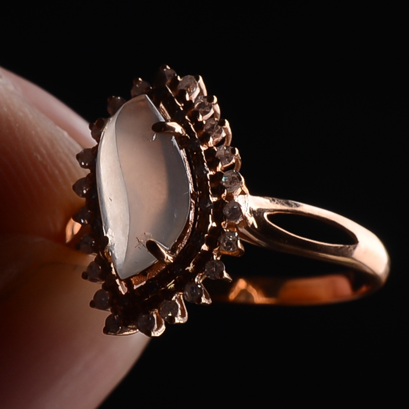 冰透水灵 18k金镶钻 冰种冰色翡翠菱形戒指 2.24g