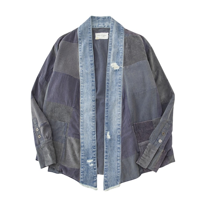 咆哮的小眼睛greg lauren gl牛津纺牛仔水洗破洞破坏衬衫道袍外套