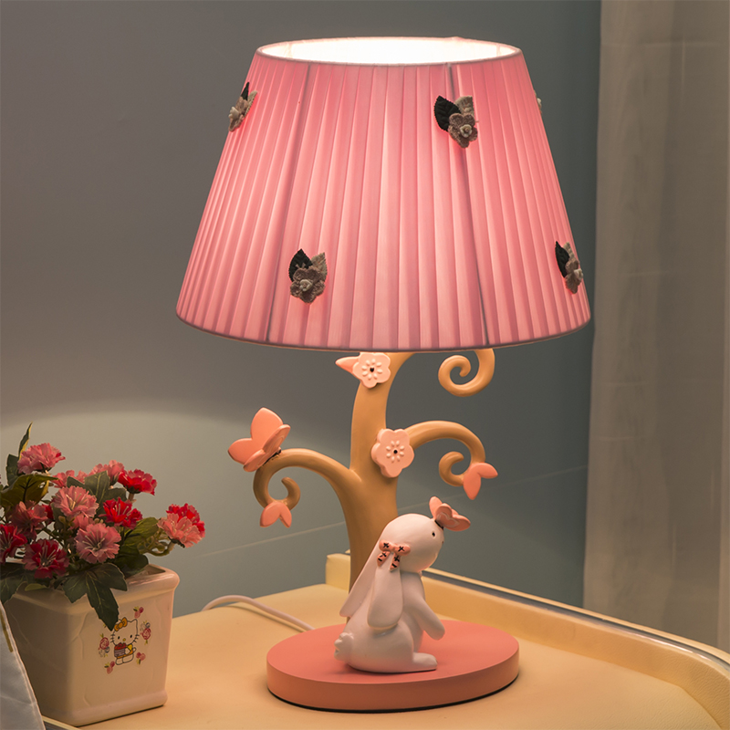粉色田园兔子装饰台灯卧室创意女孩房床头灯儿童书房礼物调光灯