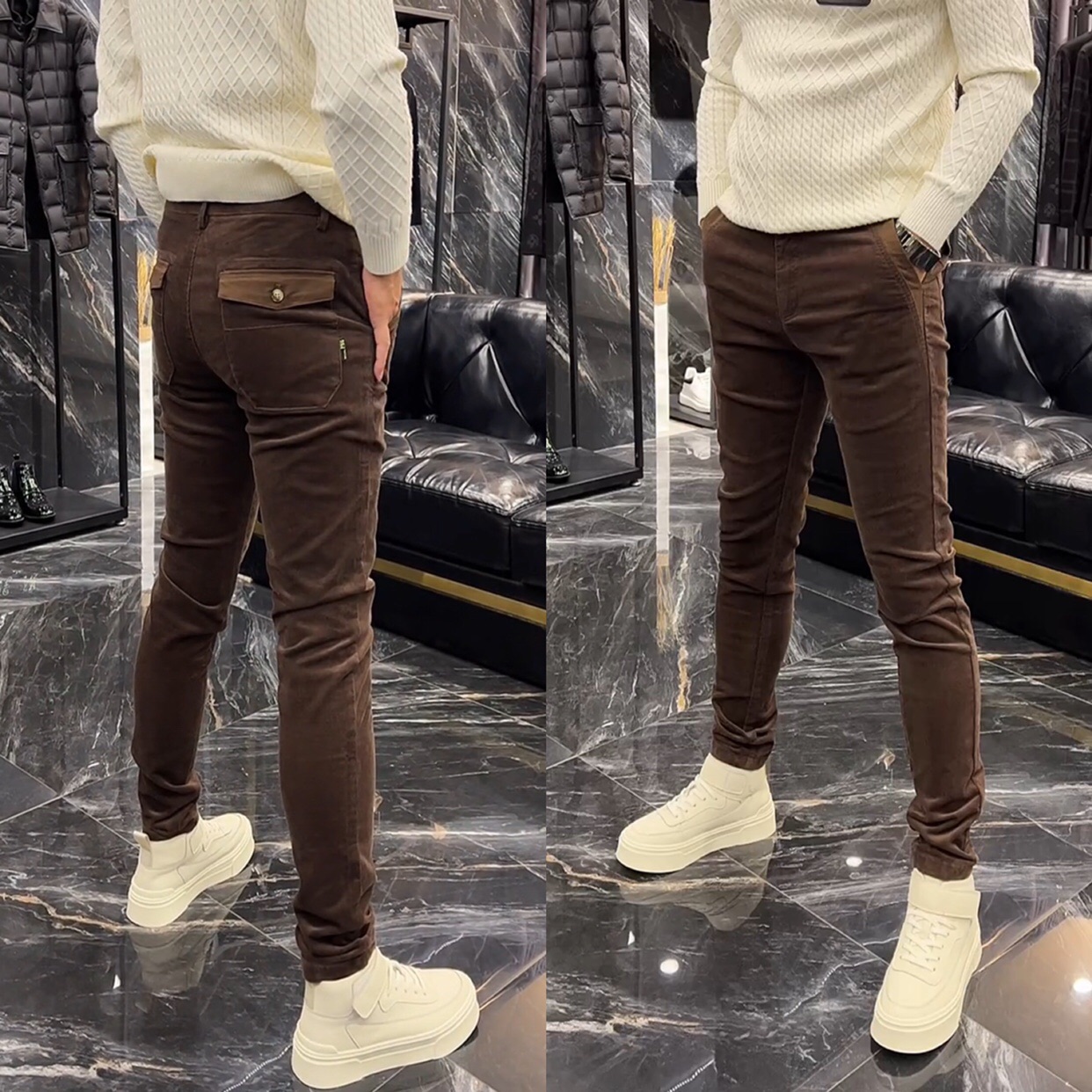 1929冬季男士条绒休闲裤百搭修身灯芯绒裤时尚个性抖音网红小脚裤