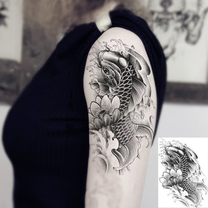 纹身贴防水男招财鱼图片