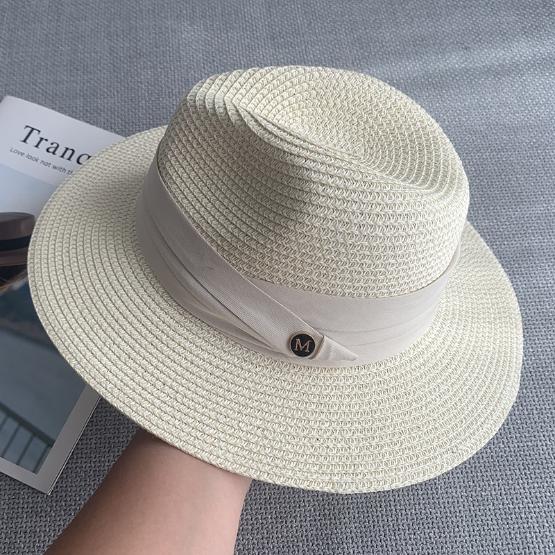 新款草帽白色小清新可折叠夏季女士遮阳帽出游平檐草编礼帽田园风