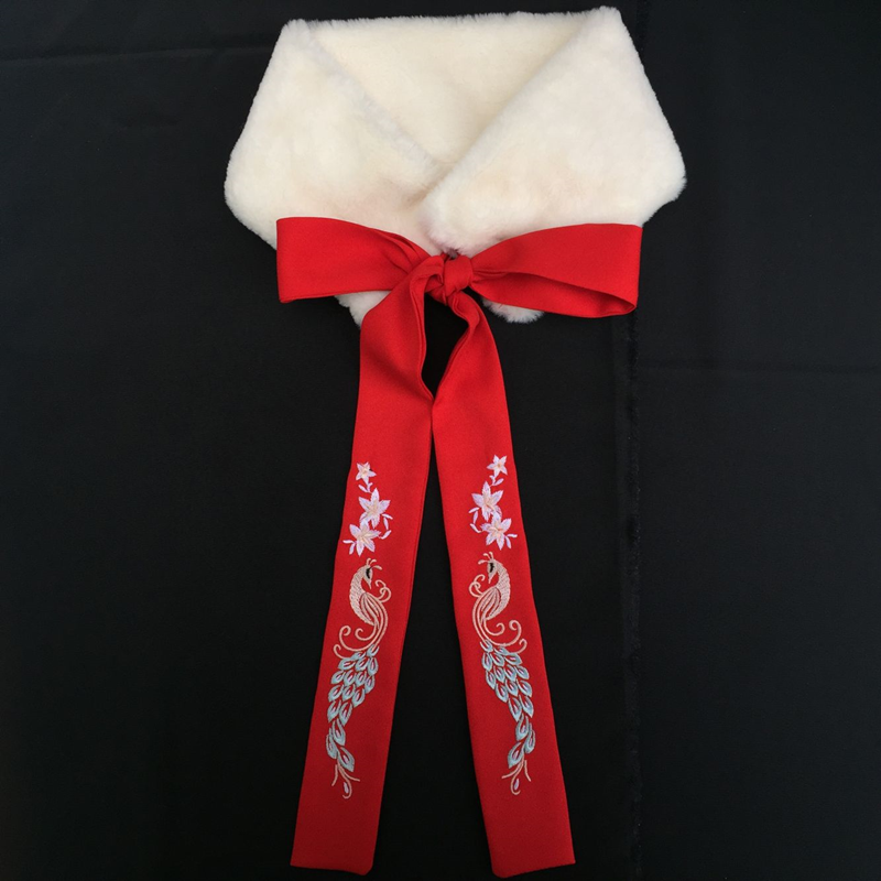 毛领出租汉服古装古风复古刺绣围巾暖冬绣花民族服装