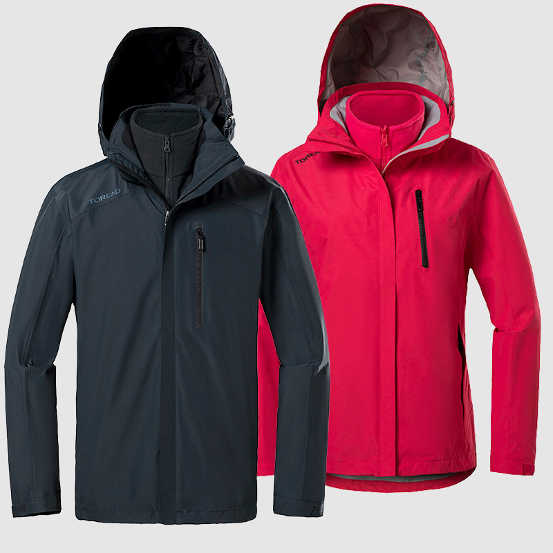 探路者冲锋衣男女20秋冬户外防水三合一抓绒外套tawi9120092201