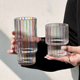 撞色手绘折射彩虹玻璃杯ins风浮雕中古杯高颜值可叠水杯果汁杯子
