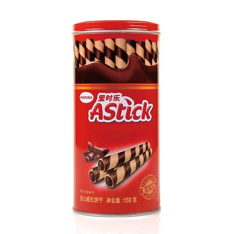 astick爱时乐威化夹心棒巧克力味150g注心蛋卷夹心饼干休闲零食