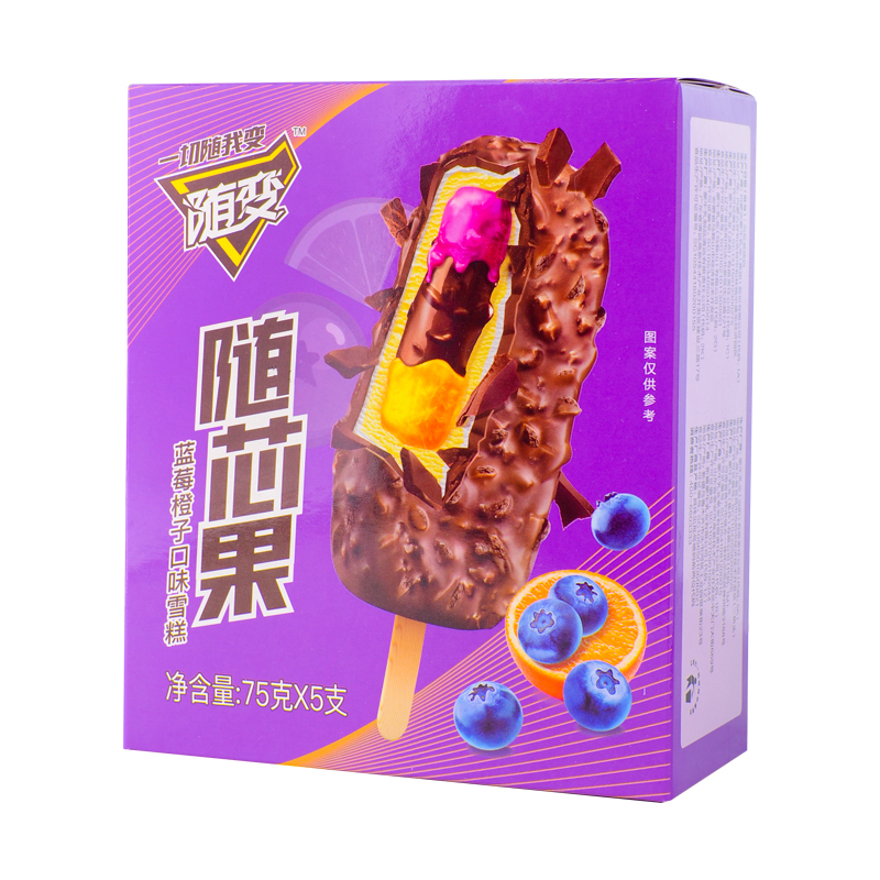 蒙牛随便随芯果蓝莓橙子口味雪糕多支装75g*5支/盒