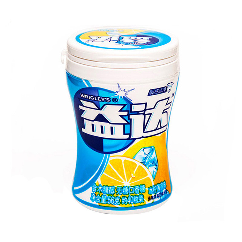 益达至尊爽洁微粒无糖口香糖柠檬味瓶装40粒瓶装56g