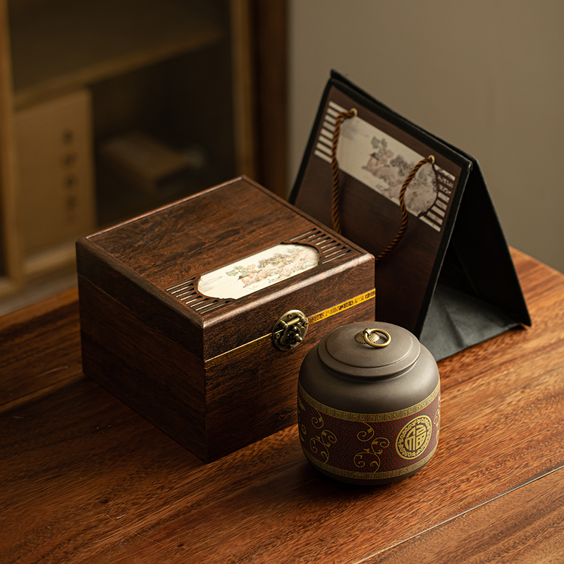 高档复古单罐茶叶包装礼盒空盒红茶普洱碎银子陶瓷茶叶密封罐定制