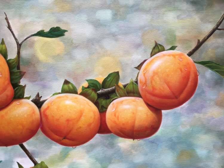 赵锦碧《柿柿如意》画布油画