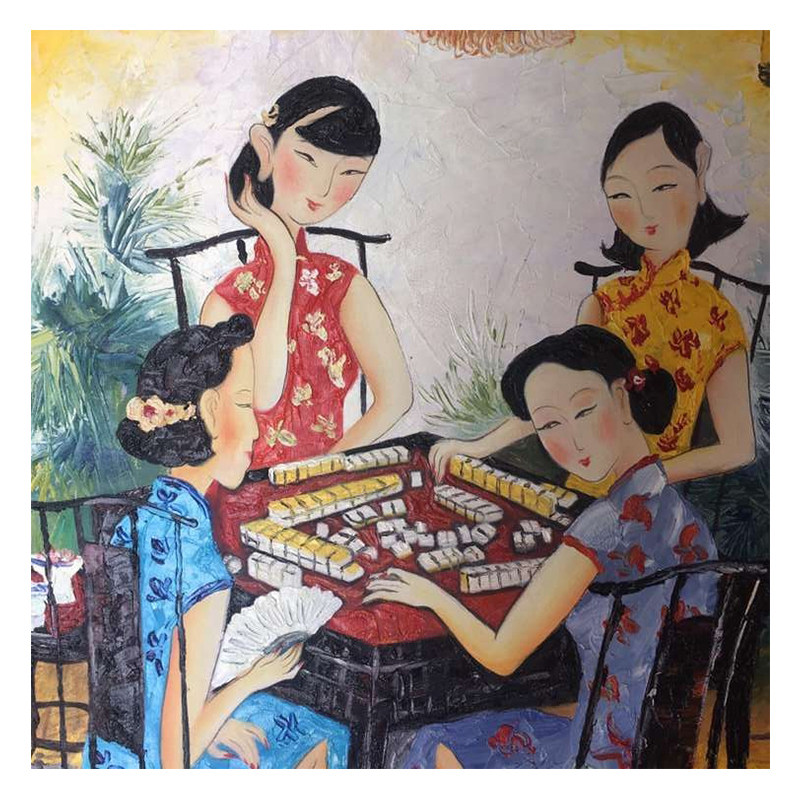 詹钟《打麻将系列》画布油画