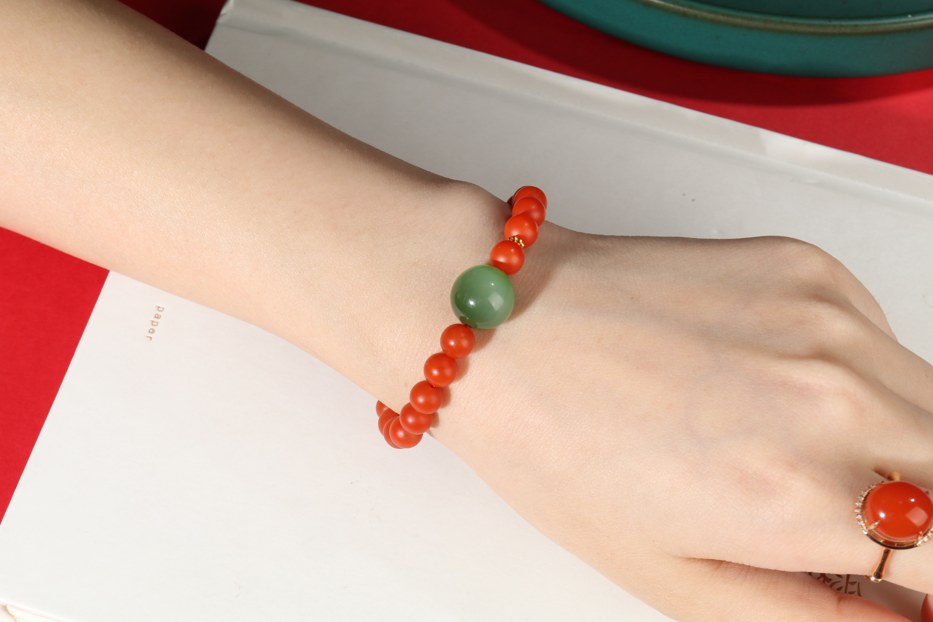 天然保山南红手串 店主精选原创设计 猫眼碧玉手链单圈——帝廷珠宝.