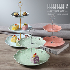 欧式浮雕陶瓷串盘点心盘蛋糕架创意下午茶餐具三层婚礼生日水果盘