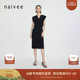 商场同款naivee纳薇24夏新款时髦通勤V领修身无袖包臀针织连衣裙