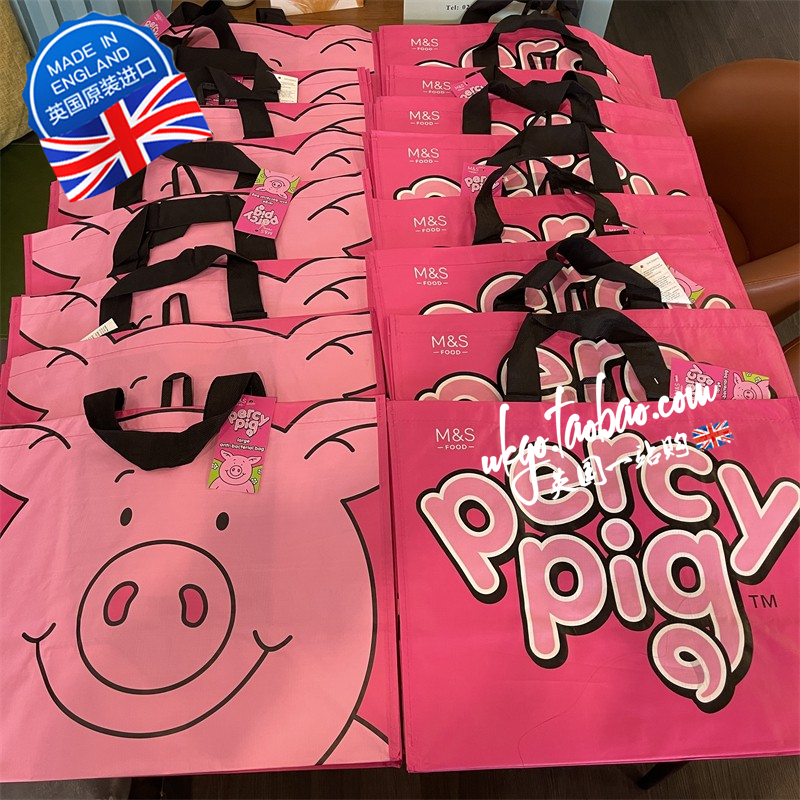 英国M&S玛莎超市Percy Pig小猪圣诞防水购物袋 帆布袋粉色 小红书