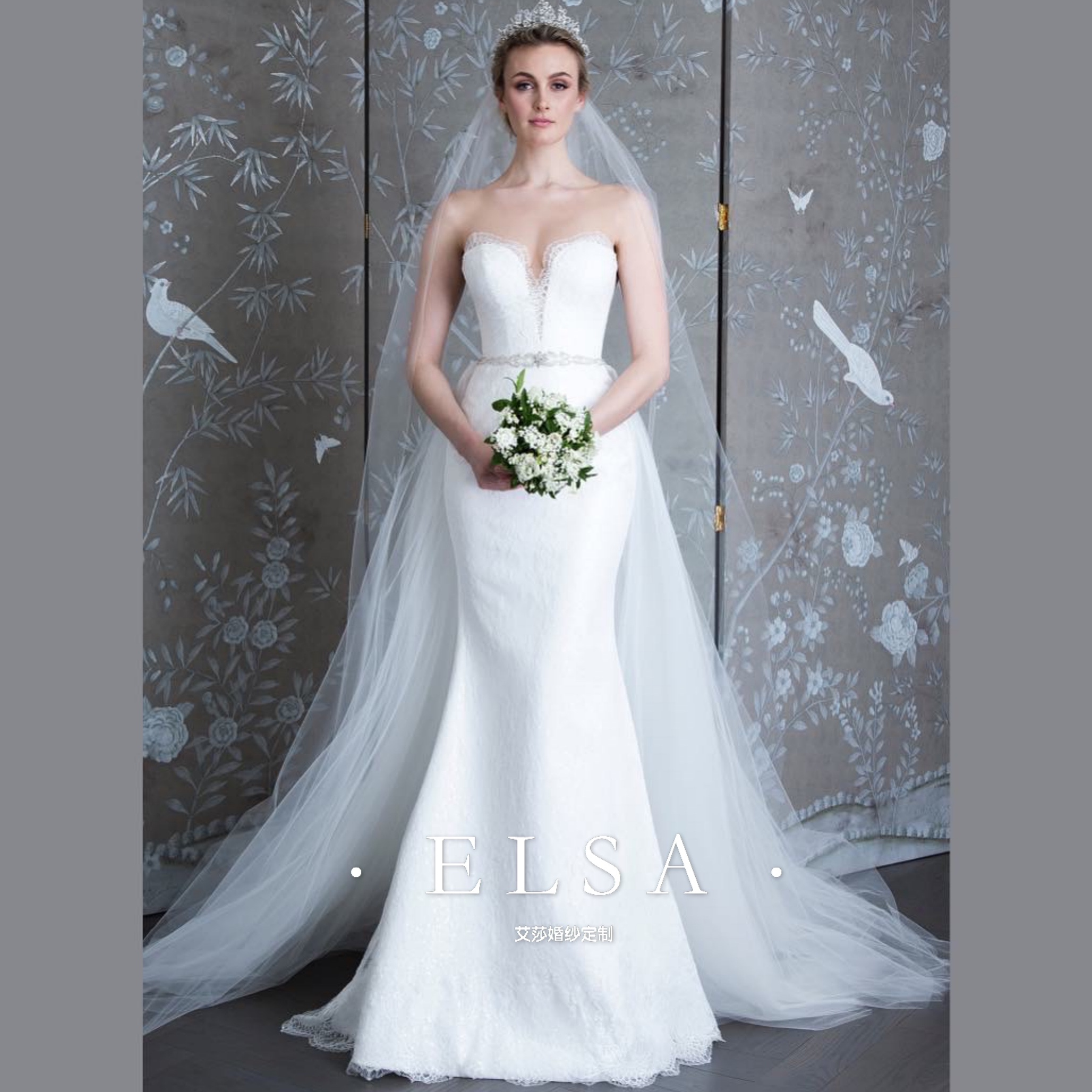 温柔优雅新娘草坪婚礼抹胸鱼尾婚纱 小拖尾礼服优惠券