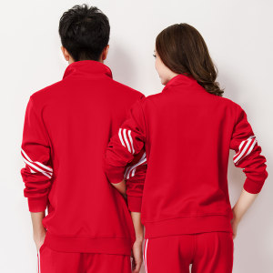 中老年红色运动服套装图片