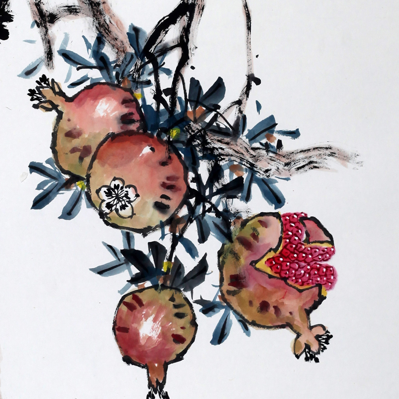 季乃仓 《石榴》题字水墨画 中国书画社一级画师 a-175-1761