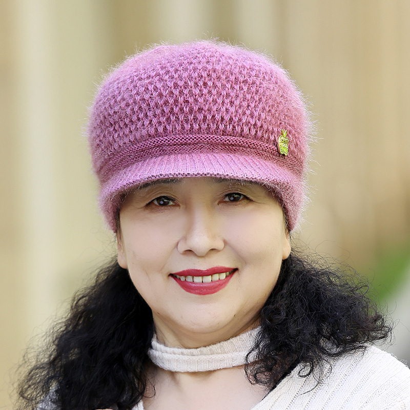 老人帽子女冬季中老年老太太加绒毛线帽针织加厚保暖