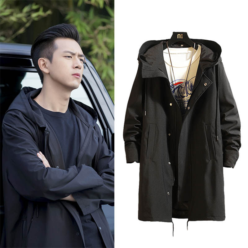 李现韩商言kk战队同款衣服男士春秋季中长款风衣连帽夹克薄款外套