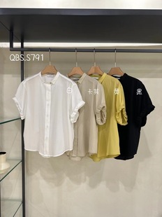 韩国QBS宽松显瘦时尚设计感单排扣纯色短款小众小衫衬衫上衣女791
