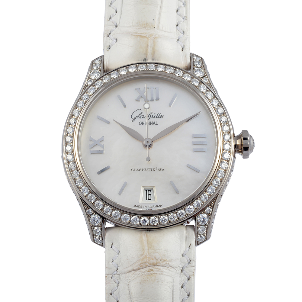 [即拍即得][9新]格拉苏蒂 18k白金 镶钻 女表