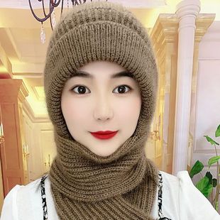 加绒加厚女士帽子冬季保暖帽子围巾一体女冬天松鼠绒风雪帽网红款