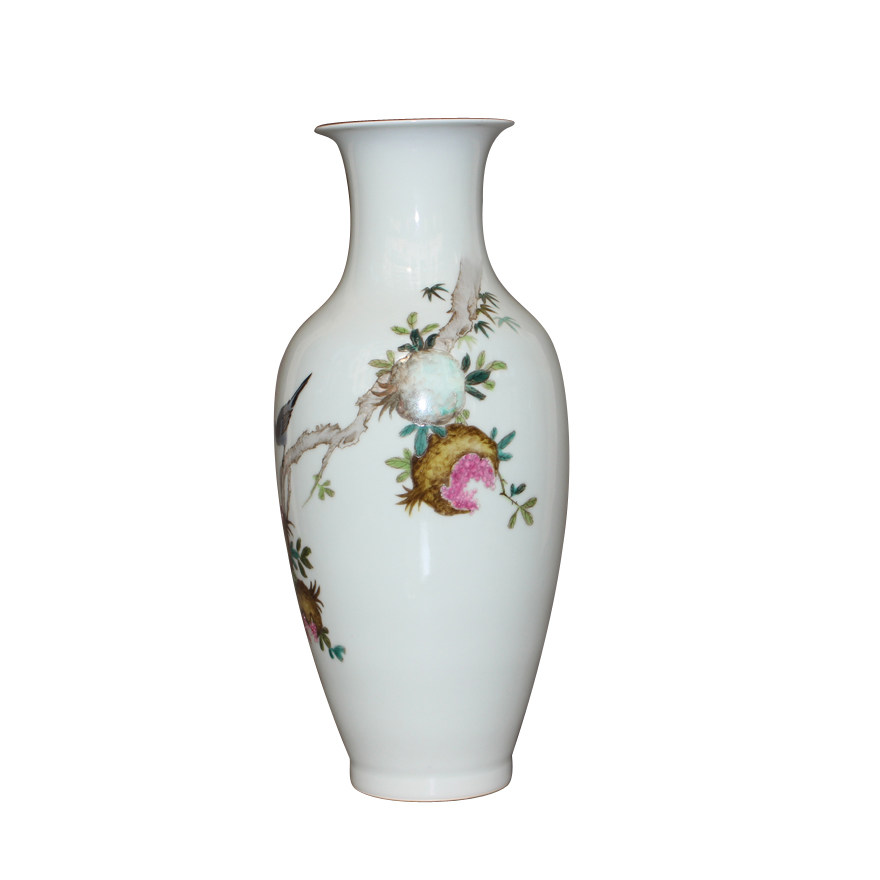 景德镇仿古瓷大清乾隆年制釉上彩花鸟石榴花瓶省大师唐德贵工作室